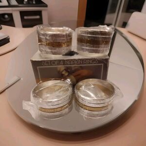 VTG Silver Gold Metal Napkin Ring Set Of 4 Centurion Collection NIB Hong Kong